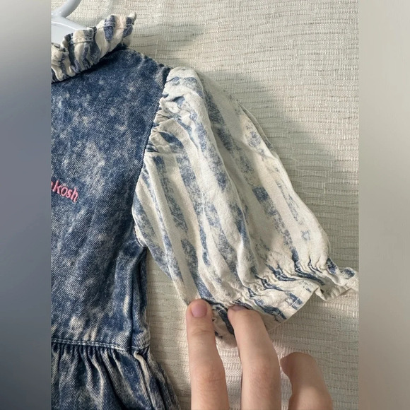 Vintage OshKosh Acid Washed Denim Ruffle Striped Dress USA 12 Months - Picture 6 of 10